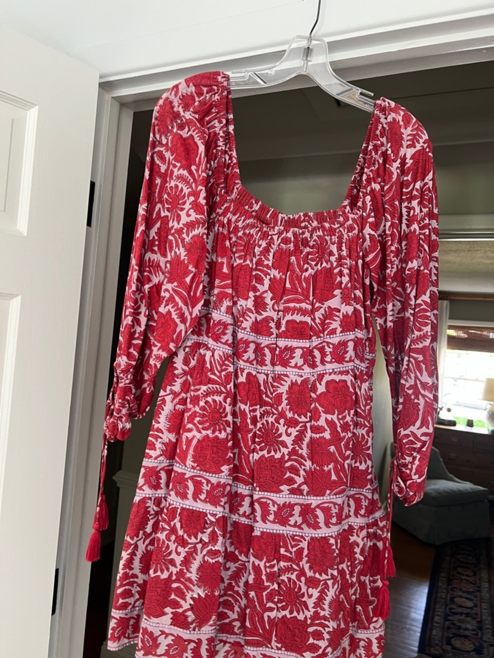 Cleobella Red and White Floral Long Sleeve Peasant Dress
